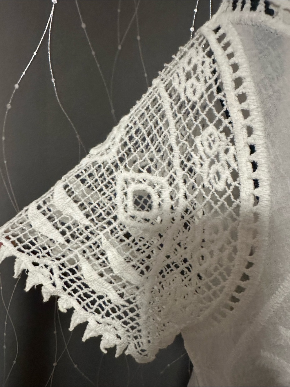 Women's White Crochet Lace Blouse - Short Sleeve - Picture 3 of 3
